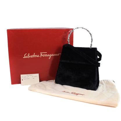 Salvatore Ferragamo Handbag 21-5681/18 Velor black Gancini 2WAY bag Women Used Authentic