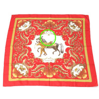 HERMES scarf Curry90 Cheval Jurc Turkish horse silk Curry90 Red Women Used Authentic