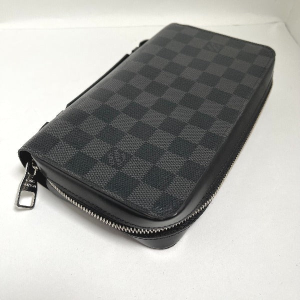 LOUIS VUITTON business bag N41503 Damier Grafitto Canvas Graphite Long Wallet Purse Damier Grafitte Zippy XL mens Used Authentic