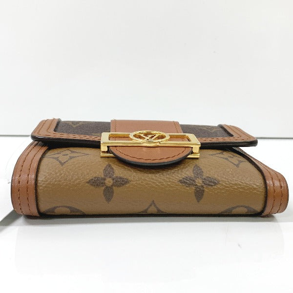 LOUIS VUITTON Coin case M68725 PVC, leather Brown camel Portefeuille Dauphine Monogram reverse compact Women Used Authentic