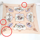 HERMES scarf Pleated scarf Pleated curry Horse pattern silk pink beige Women Used Authentic