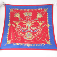 HERMES scarf Pleated scarf Pleated curry Jewelry pattern silk Blue x red Women Used Authentic