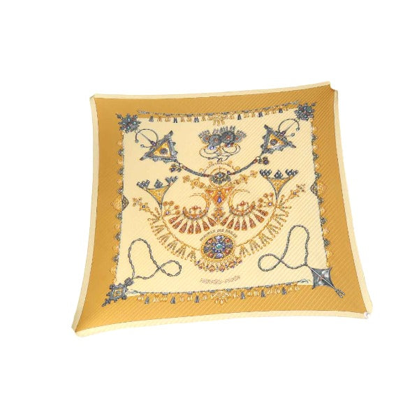 HERMES scarf Pleated scarf Pleated curry Jewelry pattern silk yellow Women Used Authentic