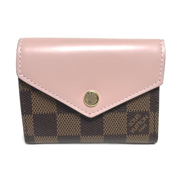 LOUIS VUITTON Tri-fold wallet Portefeuille Zoe Damier Coin purse with Card Case Damier canvas N60167 Rose valerine Women Used Authentic