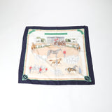 HERMES scarf LES HARAS NATIONAUX Calle 90 silk Curry 90 Navy Women Used Authentic