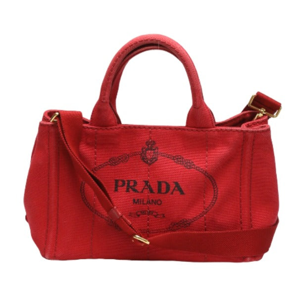 PRADA Tote Bag 2way canvas Canapa denim 1BG439 Red Women Used Authentic