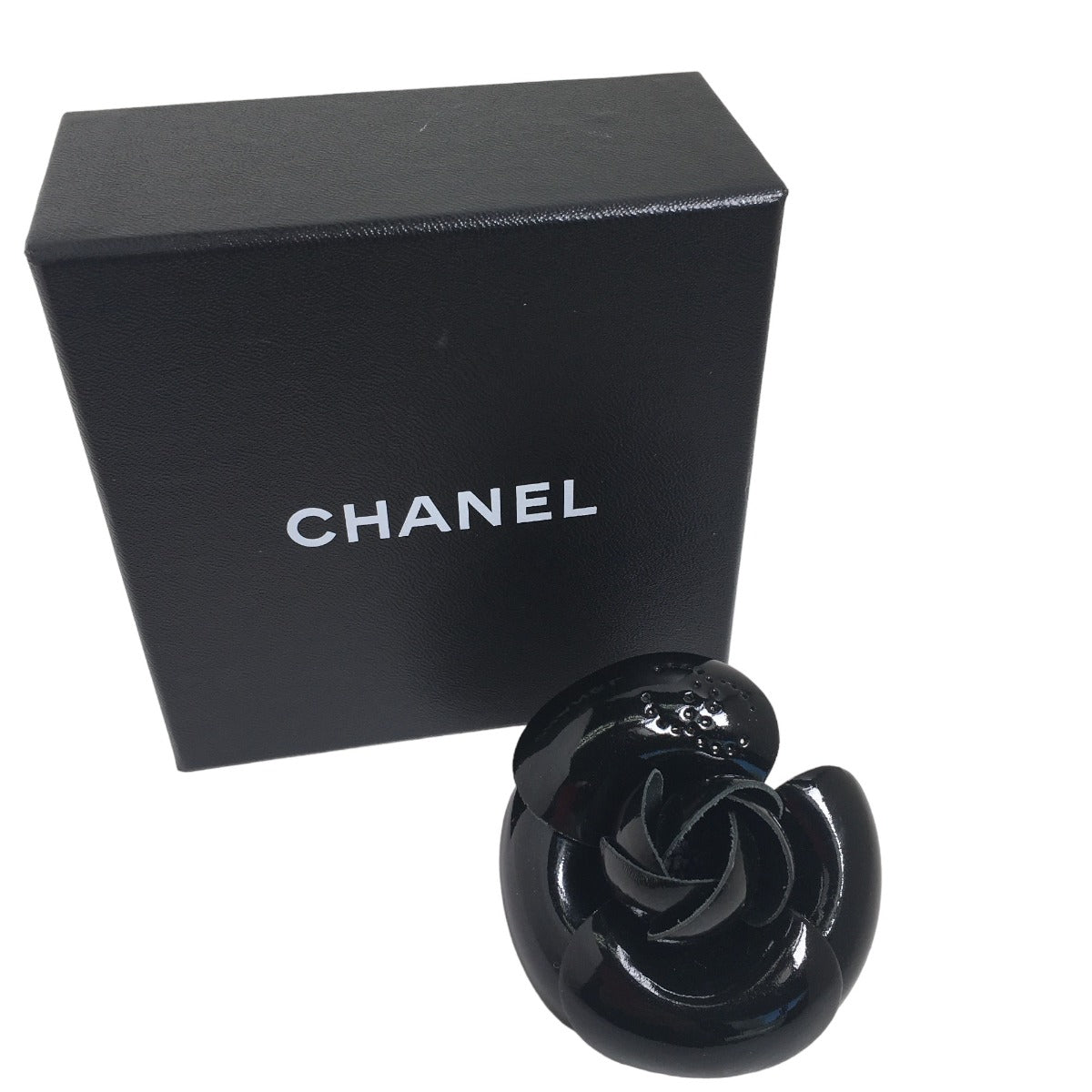 CHANEL Brooch Patent, part: leather black Camelia With Box corsage Women Used Authentic