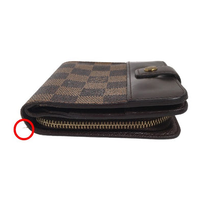 LOUIS VUITTON Bifold Wallet N61668 Damier canvas Brown Wallet with pocket zipper for cards Damier Compact zip unisex(Unisex) Used Authentic