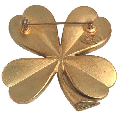 CHANEL Brooch plating gold corsage COCO Mark Clover Women Used Authentic