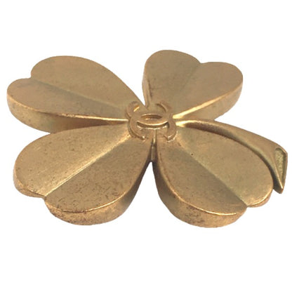 CHANEL Brooch plating gold corsage COCO Mark Clover Women Used Authentic