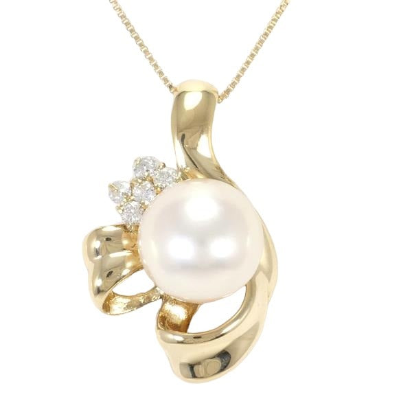 JEWELRY Necklace D0.06ct K18 yellow gold, diamond, pearl Yellow Gold Women Used Authentic