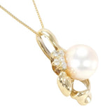 JEWELRY Necklace D0.06ct K18 yellow gold, diamond, pearl Yellow Gold Women Used Authentic