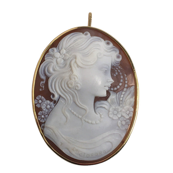 Brooch cameo Pendant top 18K Brown Women Used Authentic