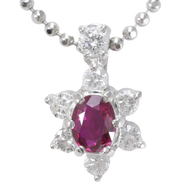 JEWELRY Necklace Necklace Diamond 0.27ct, Ruby 0.33ct Pt850Platinum Silver Women Used Authentic