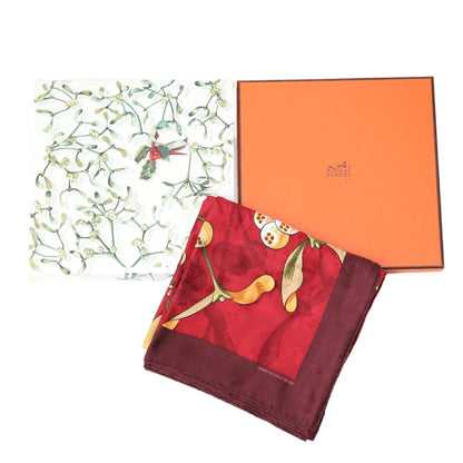 HERMES scarf silk Red x scarf Last year's snow Holly berries Carre90 Women Used Authentic