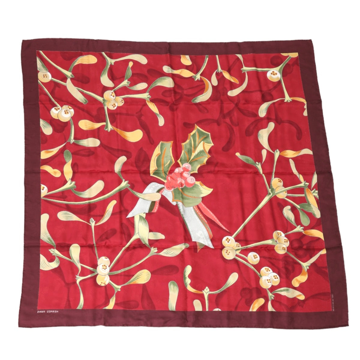 HERMES scarf silk Red x scarf Last year's snow Holly berries Carre90 Women Used Authentic