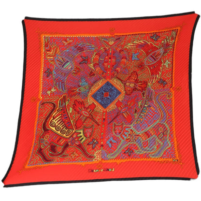 HERMES scarf silk Red Pleated scarf 100% silk unisex(Unisex) Used Authentic