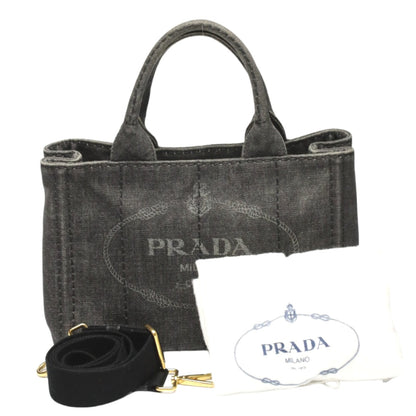 PRADA Tote Bag 1BG439 denim black Tote Bag Canapa mini Women Used Authentic