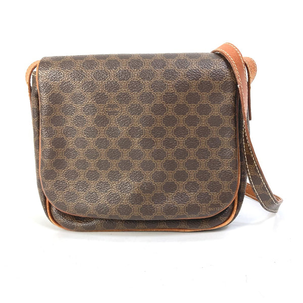 CELINE Shoulder Bag Pochette Crossbody bag Macadam leather Brown Women Used Authentic