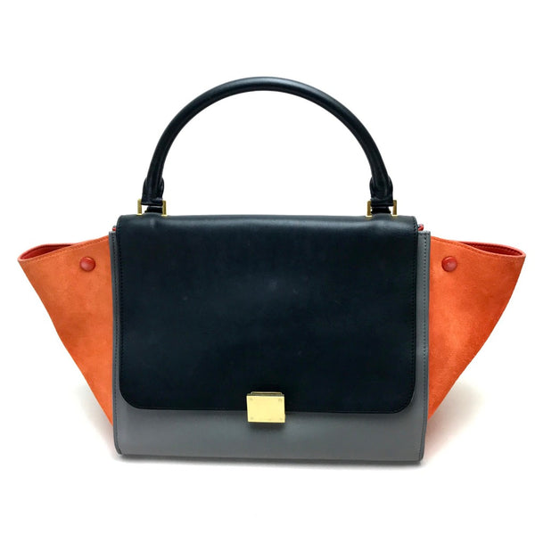 CELINE Shoulder Bag bag trapeze 2WAY handbag Suede leather Gray x black x orange Women Used Authentic