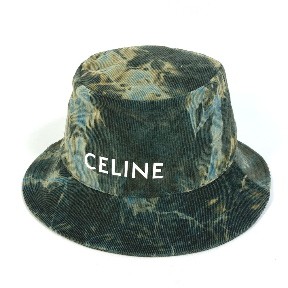 CELINE hat 2AU5B214Q cotton green Corduroy tie-dye logo hat unisex(Unisex) L Used Authentic