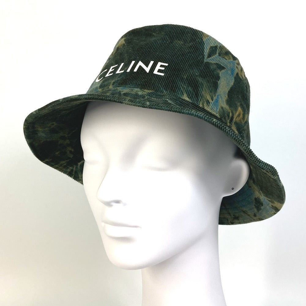 CELINE hat 2AU5B214Q cotton green Corduroy tie-dye logo hat unisex(Unisex) L Used Authentic