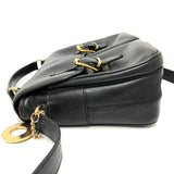 CELINE Shoulder Bag Double pocket 2WAY bag Circle charm leather black Women Used Authentic