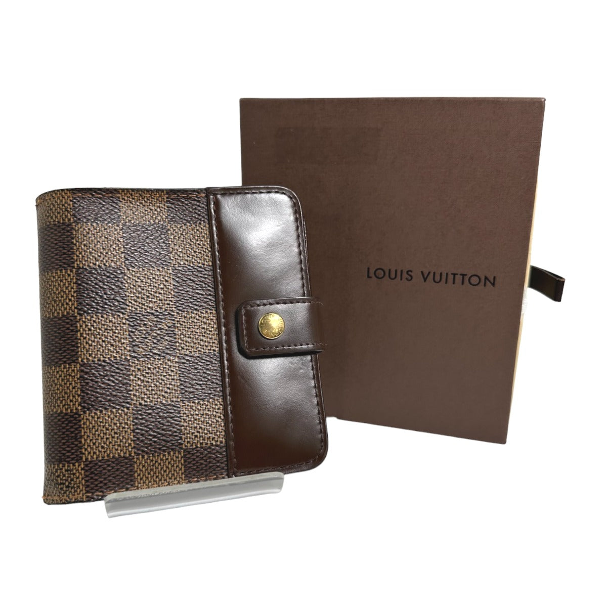 LOUIS VUITTON Bifold Wallet N61668 Damier canvas Brown Wallet with pocket zipper for cards Damier Compact zip unisex(Unisex) Used Authentic