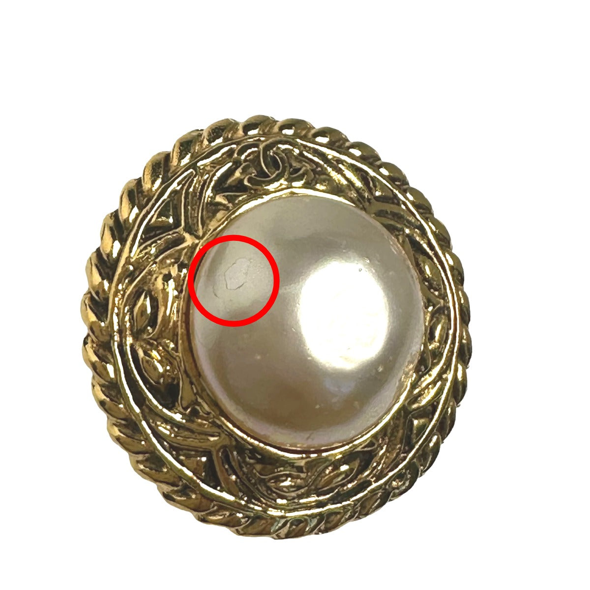 CHANEL Earring Gold Plated, Fake Pearl gold Engraved Gold Plated Women Used Authentic