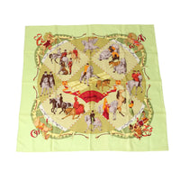 HERMES scarf silk Light green Stall Chantilly Castle Horse Museum Carre90 Women Used Authentic