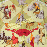 HERMES scarf silk Light green Stall Chantilly Castle Horse Museum Carre90 Women Used Authentic