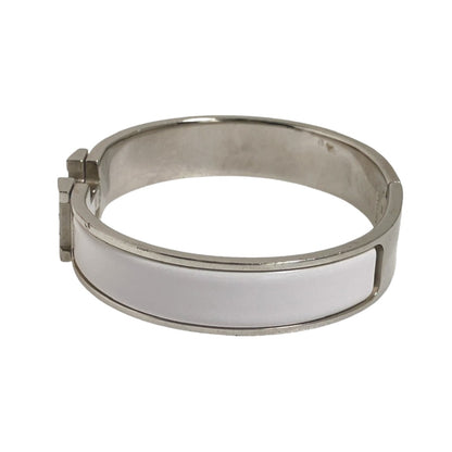 HERMES Bangle Metal, Gold Plated White x silver bracelet Click Clack Stainless Steel Women Used Authentic