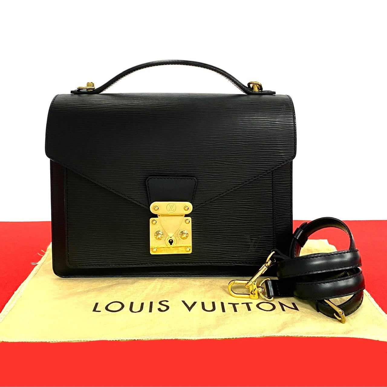 LOUIS VUITTON Shoulder Bag Epi Leather black Epi Monceau