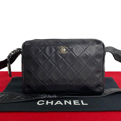 CHANEL Shoulder Bag lambskin Navy Matrasse