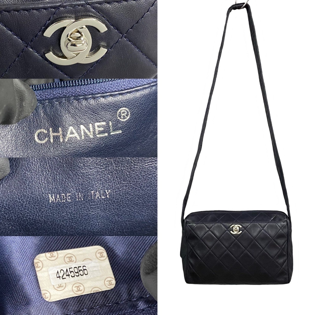 CHANEL Shoulder Bag lambskin Navy Matrasse