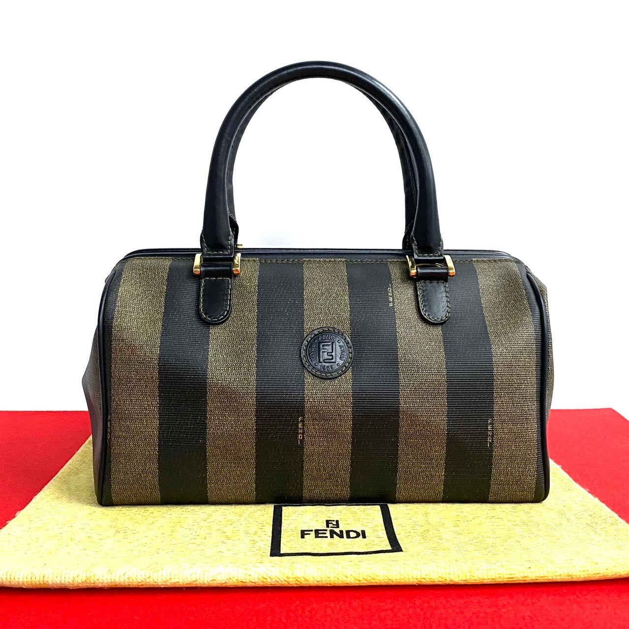 FENDI Boston Duffel bag leather black Pekan