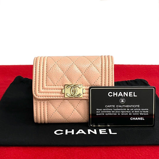 CHANEL Tri-fold wallet Matt caviar skin pink Boy chanel