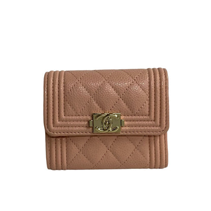 CHANEL Tri-fold wallet Matt caviar skin pink Boy chanel