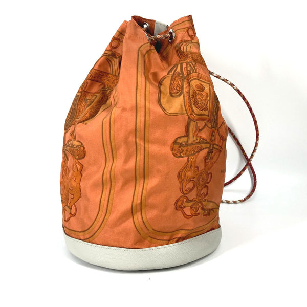 HERMES Shoulder Bag drawstring bag Shoulder soie cool 22 brides de gala Silk, Leather Orange Women Used Authentic