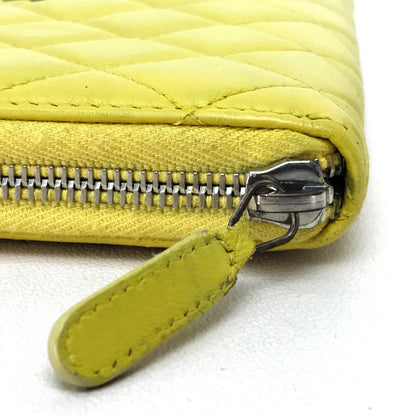 CHANEL Long Wallet Purse lambskin yellow Matrasse CC COCO Mark Women Used Authentic