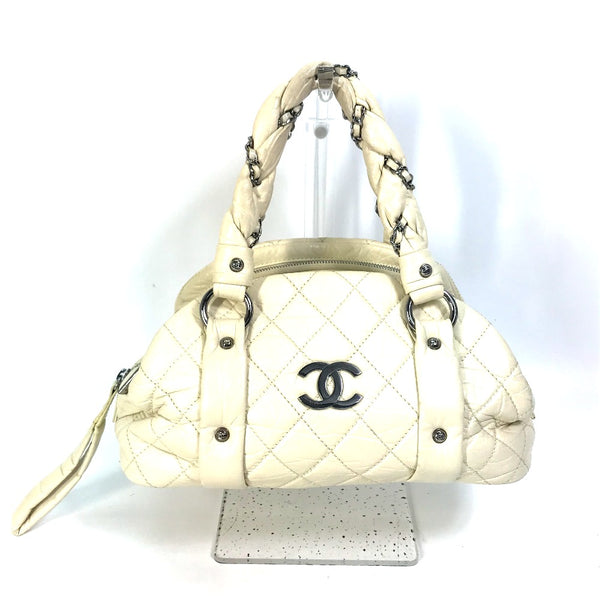 CHANEL Handbag Chain mini Boston Duffel bag Bubble quilt CC COCO Mark leather beige Women Used Authentic