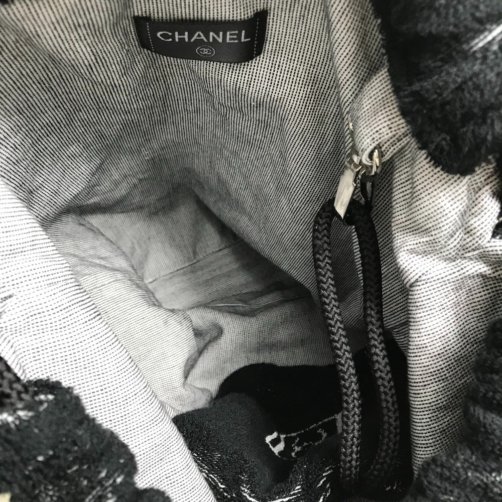 CHANEL towel Knapsack 3-piece set Drawstring bag COCO Mark bath towel pouch pile black Women Used Authentic