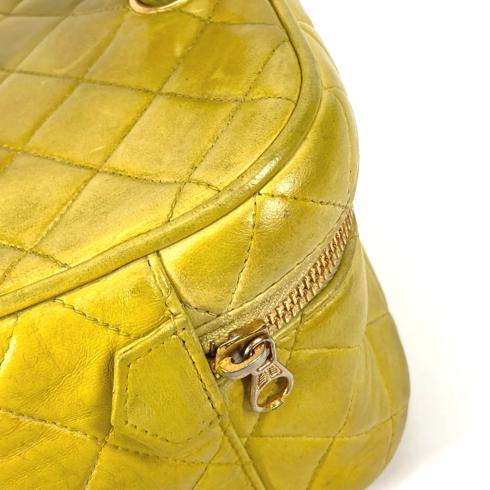 CHANEL Handbag leather Yellow type quilting Matrasse vanity bag Women Used Authentic