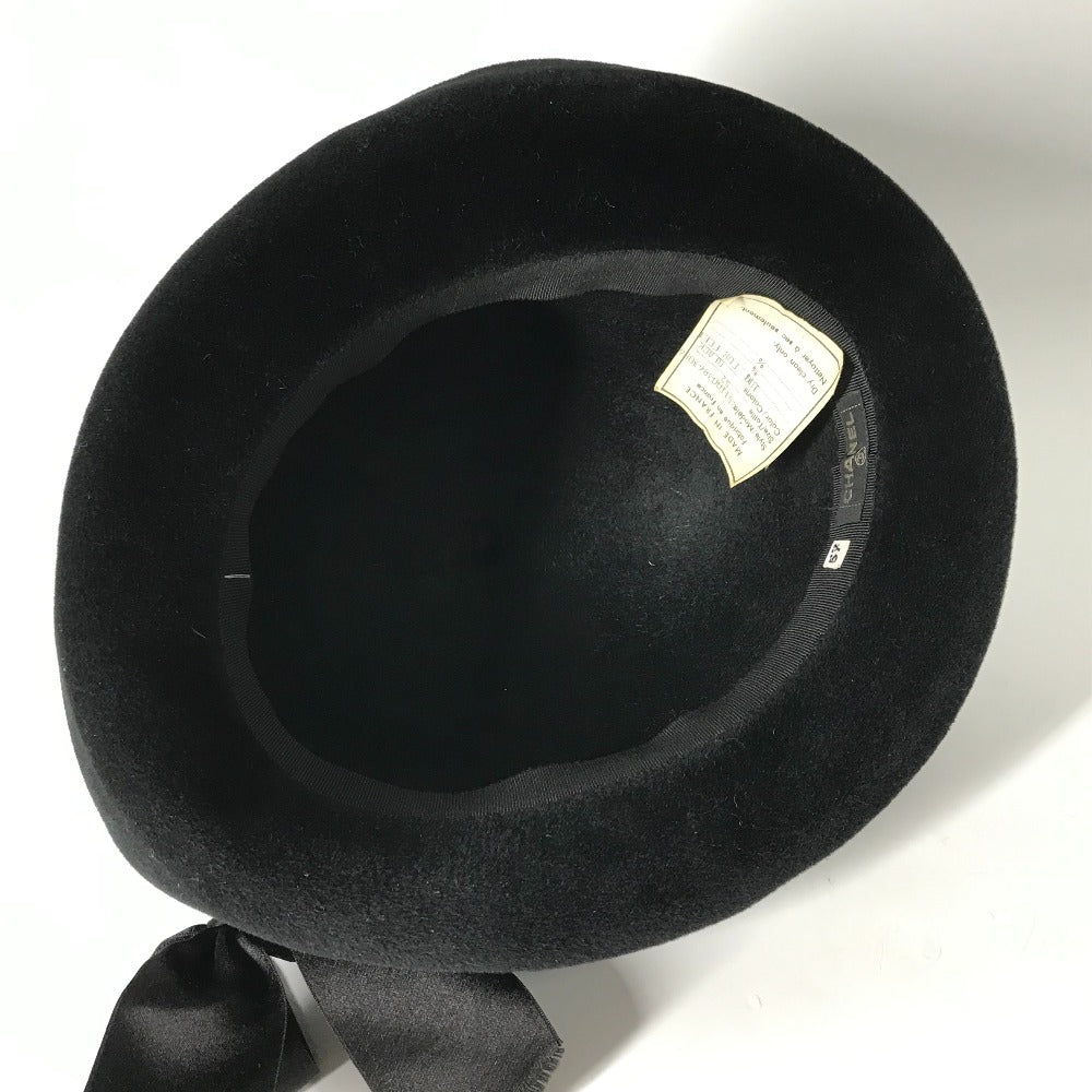 CHANEL hat wool black ribbon Women 57 Used Authentic