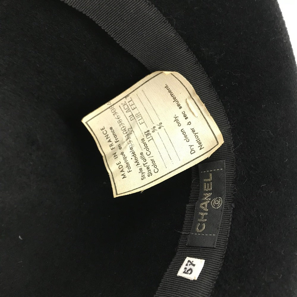 CHANEL hat wool black ribbon Women 57 Used Authentic