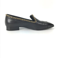 CHANEL pumps shoes leather shoes flat shoes flat shoes Chain pointed CC COCO Mark leather black Women Used Authentic