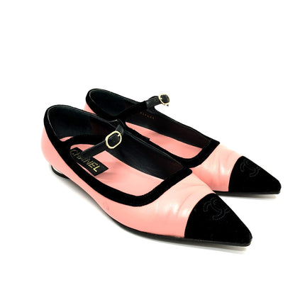 CHANEL pumps G39604 Lambskin, Velour pink 22K Merry Jane 38