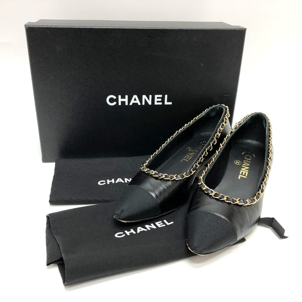 CHANEL pumps G35386 leather black 20C CC COCO Mark Chain Women 35  1/2 Used Authentic