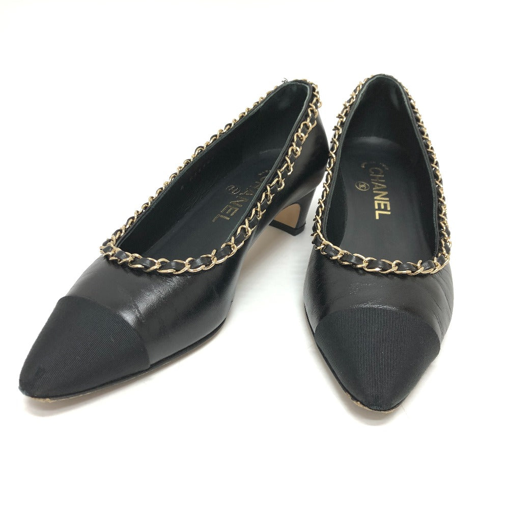 CHANEL pumps G35386 leather black 20C CC COCO Mark Chain Women 35  1/2 Used Authentic