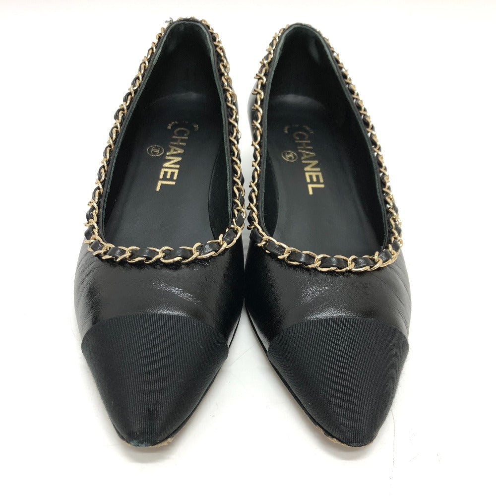 CHANEL pumps G35386 leather black 20C CC COCO Mark Chain Women 35  1/2 Used Authentic